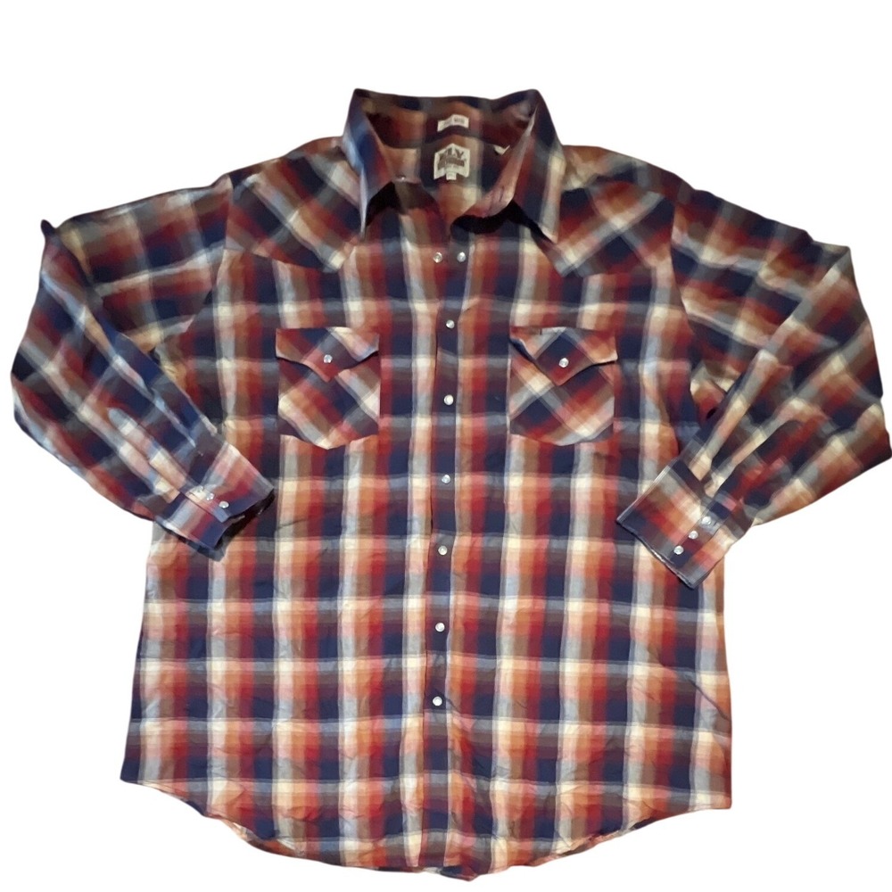 ELY CATTLEMAN Mens‎ 2XLT Plaid Long Sleeve Snap Button Western Shirt Tall